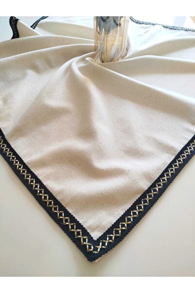 denizli hatırası Organic Authentic Raw Linen Black Gilded Striped Tablecloth