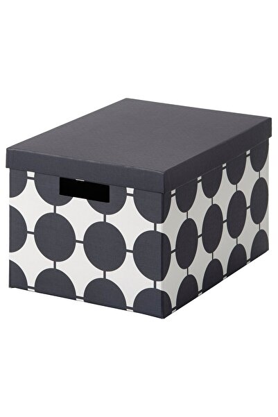 IKEA TJENA Storage box with lid, white black/dotted, 25 x 35 x 20 cm