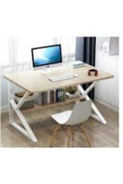 KESNUP Birou cu raft de depozitare, structură metalică robustă, dimensiuni 80 x 40, Alb