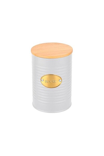 FRANDIS Metal Storage Container with Bamboo Lid, Frandis, White/