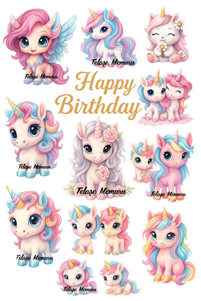 telaşe memuru Unicorn Temalı Yenilebilir Pasta Resmi Baskısı - Yenilebilir Ka...