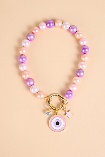 BEAD COLLAR MOR PEMBE İNCİ NAZAR CHARMLI KEDİ KÖPEK TASMASI / KOLYESİ