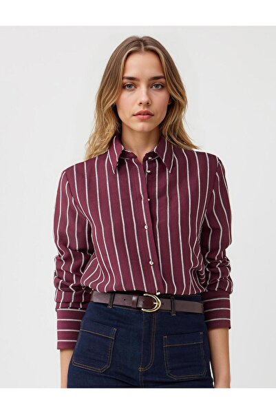 Jimmy Key Burgundy Relaxed Fit Stripe Pattern Woven Shirt