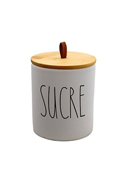 FRANDIS Ceramic Sugar Container with Bamboo Lid, Frandis, White