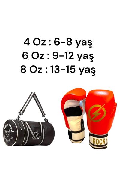 Gök Sports Rocky Children's Boxing Kickboxing Muay Thai Gloves 4-6-8 oz Cylinder Sports Bag Set with Shoulder Strap