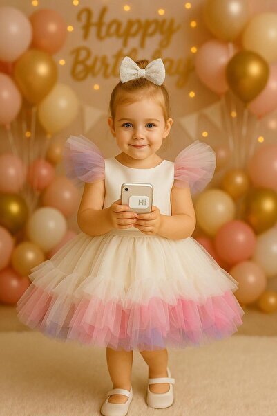 NA ADDESIGN Rochie colorată din tul în straturi pentru fete, rochie de ziua de naștere și de ocazie specială prințesă, rochie albă pentru fete