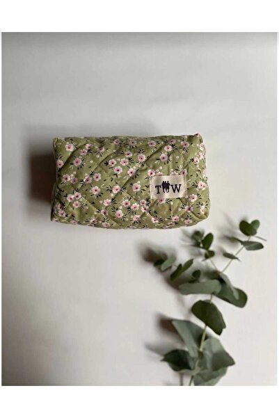 TALL WAY Зелена чантичка за грим с цветя - голям размер