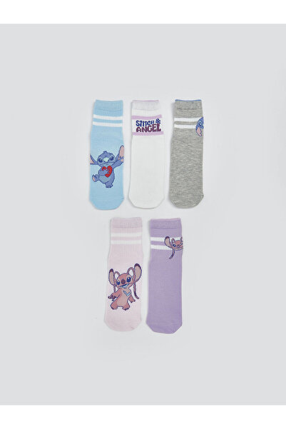 LC Waikiki Stitch ve Angel Desenli Kız Çocuk Soket Çorap 5'li