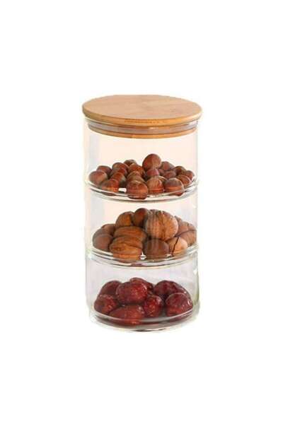 FRANDIS Set of 3 overlapping glass bowls with bamboo lid and silicone seal, Frandis, 11x11x17.5 cm, 3x400 ml