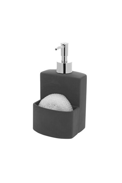 FRANDIS Liquid Detergent Dispenser with Sponge Holder, Frandis, Ceramic, Gray, 10x10x19 cm