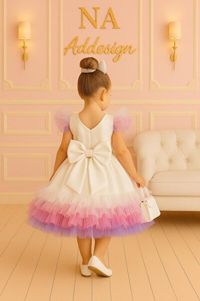 NA ADDESIGN Rochie colorată din tul în straturi pentru fete, rochie de ziua de naștere și de ocazie specială prințesă, rochie albă pentru fete