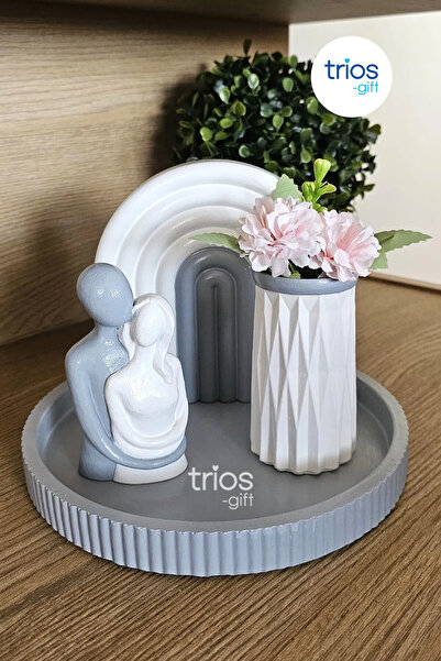 Trios Gift Dekoratif Obje-Sevgili Sarılan Çift-Vazo-Gökkuşağı Kemer- 4 'lü Gr...