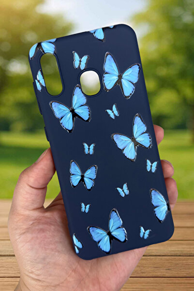 Vip Case Samsung Galaxy A20 Uyumlu Mavi Kelebek Desenli Silikon Darbe Emici K...