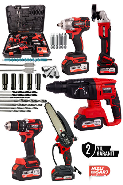 KİMMEER PLUS Profesyonel 21V Matkap Hilti Taşlama Somun Sıkma Testere 5'lı Set