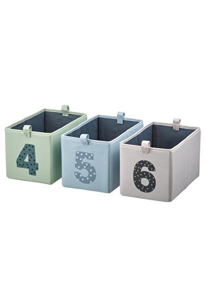 IKEA BARNDRÖM Box, set of 3, green blue/beige, 17 x 27 x 17 cm