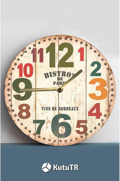 kutuTR ساعة حائط من خشب إم دي إف على الطراز القديم – 33 × 33 سم SDW448