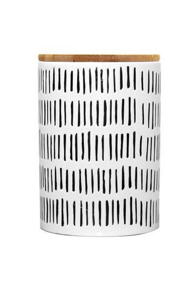 FRANDIS Ceramic Storage Container with Bamboo Lid, Frandis, White/Black, Serigraph model