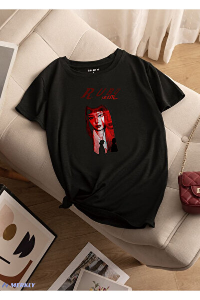 barsdepo Tricou Jennie cu imprimeu , supradimensionat Tricou negru unisex pen...