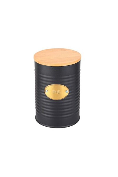 FRANDIS Metal Storage Tin with Bamboo Lid, Golden Plaque, Frandis, Black/