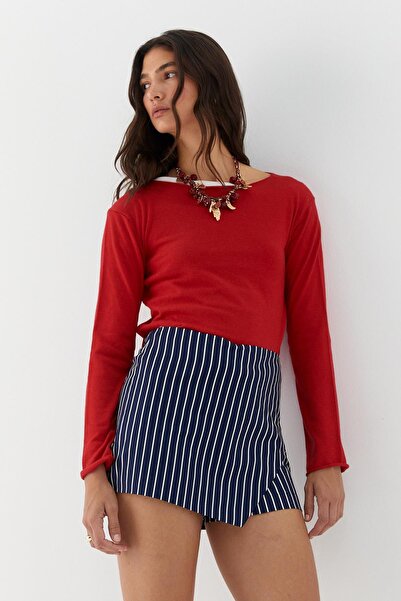 MARKALİSTE Striped Mini Shorts Skirt Navy Blue