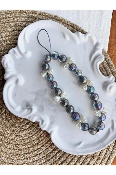 PEONY - peonyofficiall Bow Pearl Phone Charm Janjan Gray Bubble Ball Phone Lanyard Accessory Bag Decoration