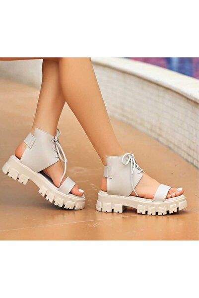 bescobel Kadın BEJ CETTY Yüksek Taban Bilekten Bağlama Sandalet