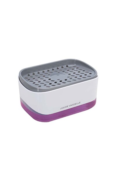 FRANDIS Dishwashing detergent dispenser with sponge holder, Frandis, 14x10x8.5 cm, 350 ml, white/transparent/gray