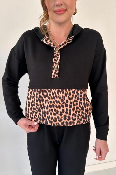 MaziButik Leopard Detailed Two-Piece Suit Black