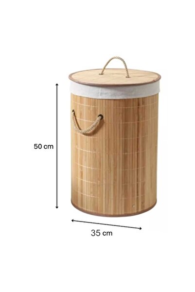 FRANDIS Bamboo Laundry Basket, Frandis, detachable bag, 48 liters, round, 35x35x50 cm, beige