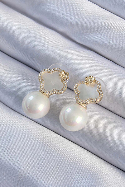 Bernami Special Brass Gold Color Zircon Stone Minimal Flower Design Women's Earrings Offer!! !