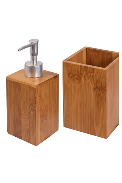 FRANDIS Liquid soap dispenser and square bamboo glass set, Frandis, bamboo