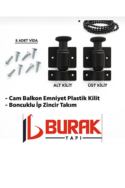 BURAK SHOP Cam Balkon Kilidi | Emniyet Plastik Kilit | Boncuklu Ip Zincir Tak...