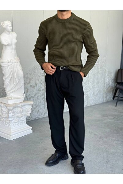 OKSHEN Men's Striped Knit Sweater