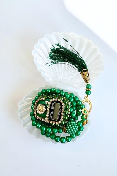 Atolyezone İstiridye Kutulu Özel Taşlı Zikirmatik Ve Tesbih Seti Hediyelik Me...