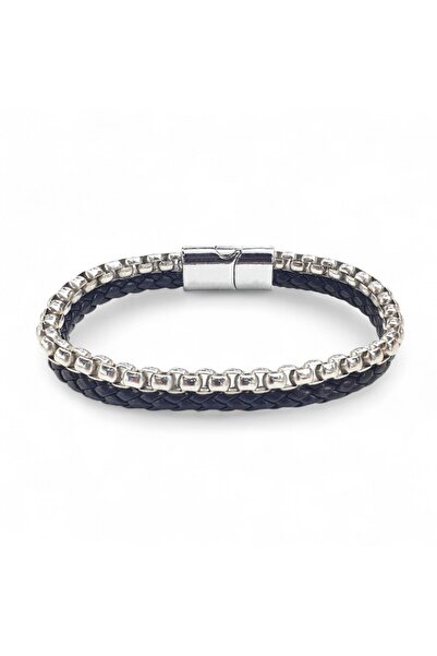 FM Dual Leather and Steel Chain Bracelet 31834B16D1