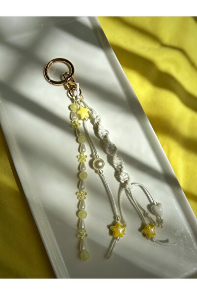 Handmade Sarı yıldızlı çanta charmı çanta süsü çanta aksesuarı