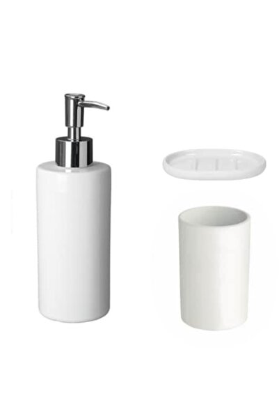 FRANDIS Dispenser, glass and soap dish set, Frandis, ceramic, plain white