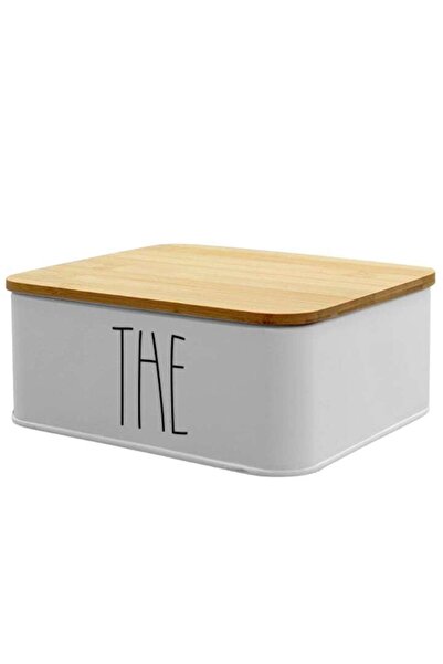 FRANDIS Tea Bag Box, Metal with Bamboo Lid, Frandis, 18x15x8 cm, 6 Compartments, White/