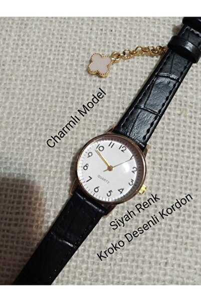 Brality ساعة يد نسائية كلاسيكية بحزام أسود وعلبة ذهبية - موديل تشارمي - 0060