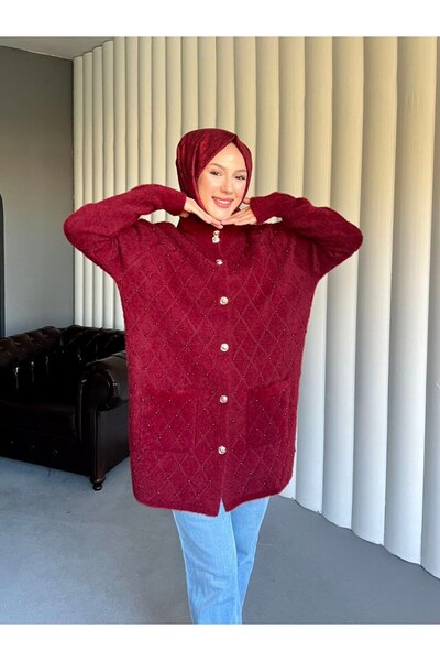 ensade Women's Pearl and Stone Detailed Knit Cardigan - for Casual and Special Occasion Outfits