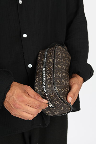 çantaevim Brown Unisex Waterproof Shaving & Cosmetic Portfolio & Clutch Handbag