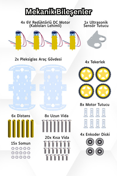 Scordion Arduino 4WD Robotik Araç Kiti - 4 Teker Robot Araba - BLE (E-Kitaplı ve Videolu)