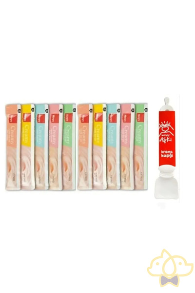 PapyonPet Wanpy Creamy Cat Treat Karışık Krema Sıvı Kedi Ödül Maması 14 gr X 10 Adet + Krema Kaşığı 1 Adet