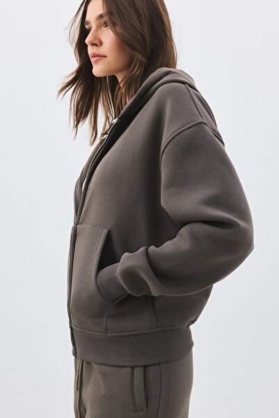 Trendiz Women's Premium Zippered Hooded Sweatshirt Anthracite 2032