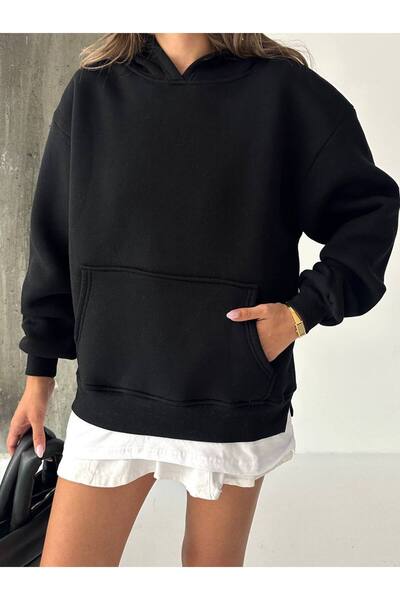 BE CHİC تي شيرت نسائي بقلنسوة وجيوب، مبطن بالصوف من الداخل، فضفاض وكبير الحجم...