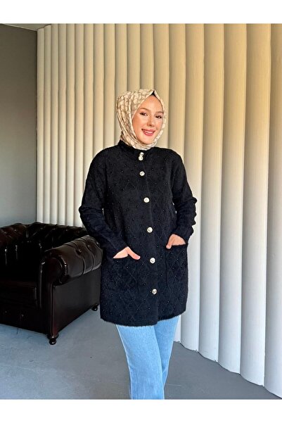 ensade Women's Pearl and Stone Detailed Knit Cardigan - for Casual and Special Occasion Outfits