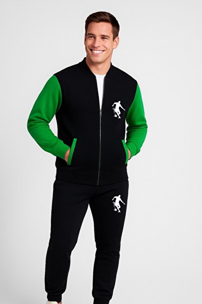 NewCabin 3 Thread Premium Basketball Silhouette Printed College Jacket – Φούτερ με 3 κλωστές, σετ 2 τεμαχίων