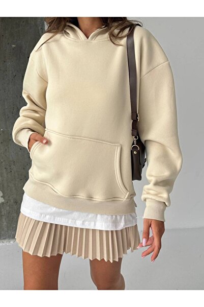 BE CHİC تي شيرت نسائي بقلنسوة وجيوب، مبطن بالصوف من الداخل، فضفاض وكبير الحجم...