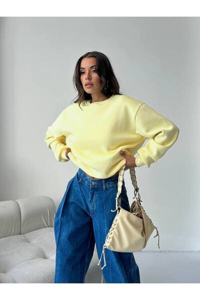 BE CHİC Hanorac de damă, cu gât rotund, cu fleece în interior, oversize, casu...