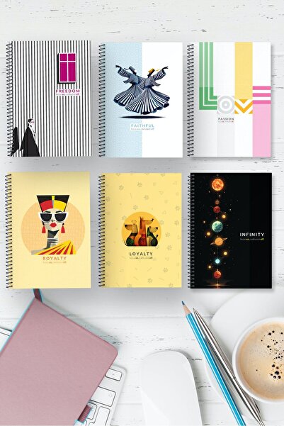 Yıldızistan 6 Pcs Striped A5 Spiral Cover 96 Page Notebook -Thematic Series
